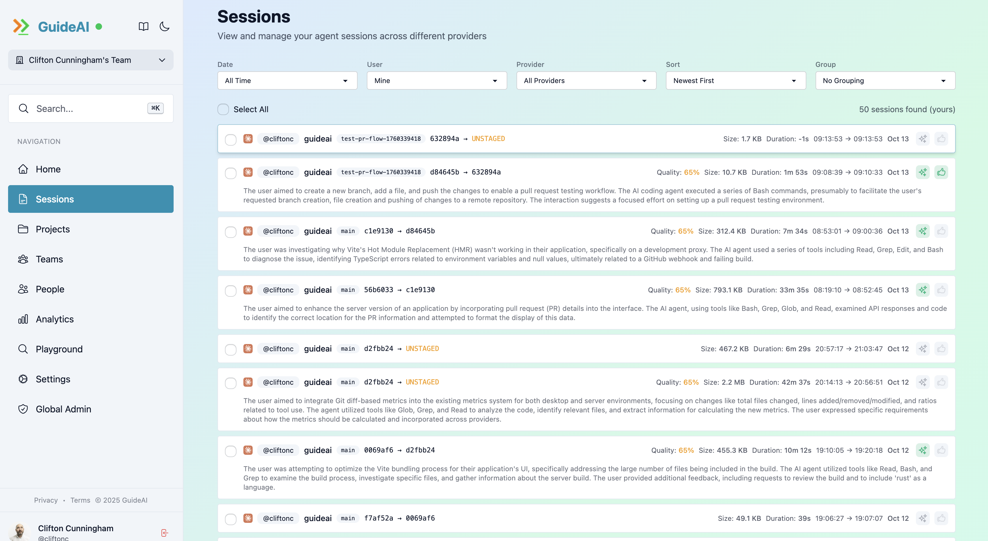 Sessions Page