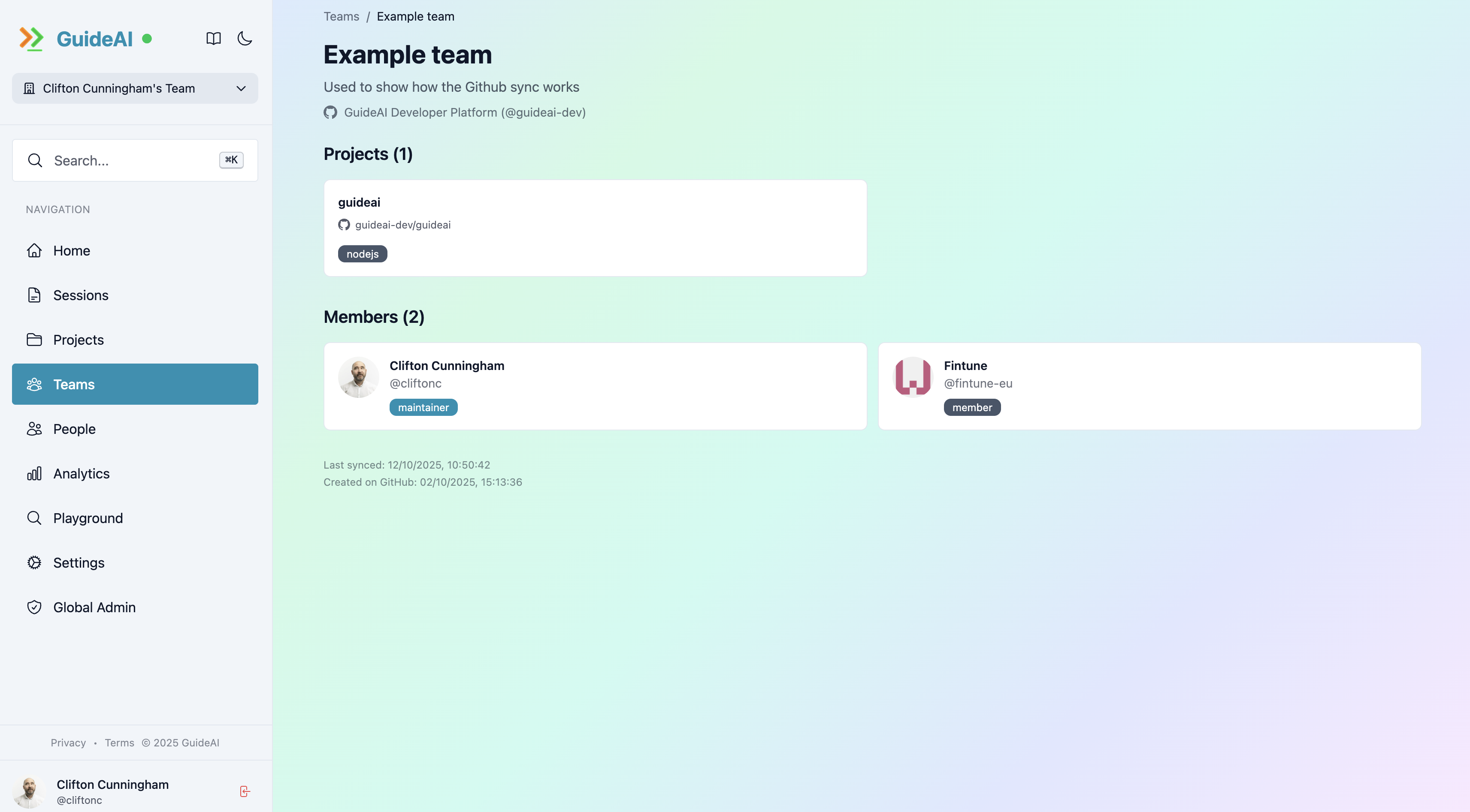 Teams Page